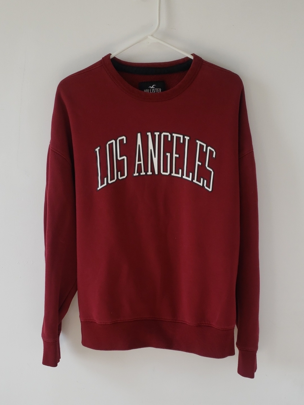 Hollister Women's Crewneck Sweatshirt in Burgundy with White Chest Text
